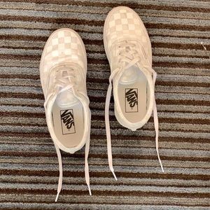 Blue and white checkered slip on/lace up vans kids